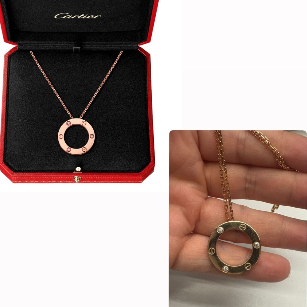 Sold - Cartier 3 diamond love necklace in yellow gold